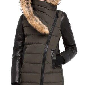 RUDSAK Roya Khaki and Black Puffer Coat with Fur detachable